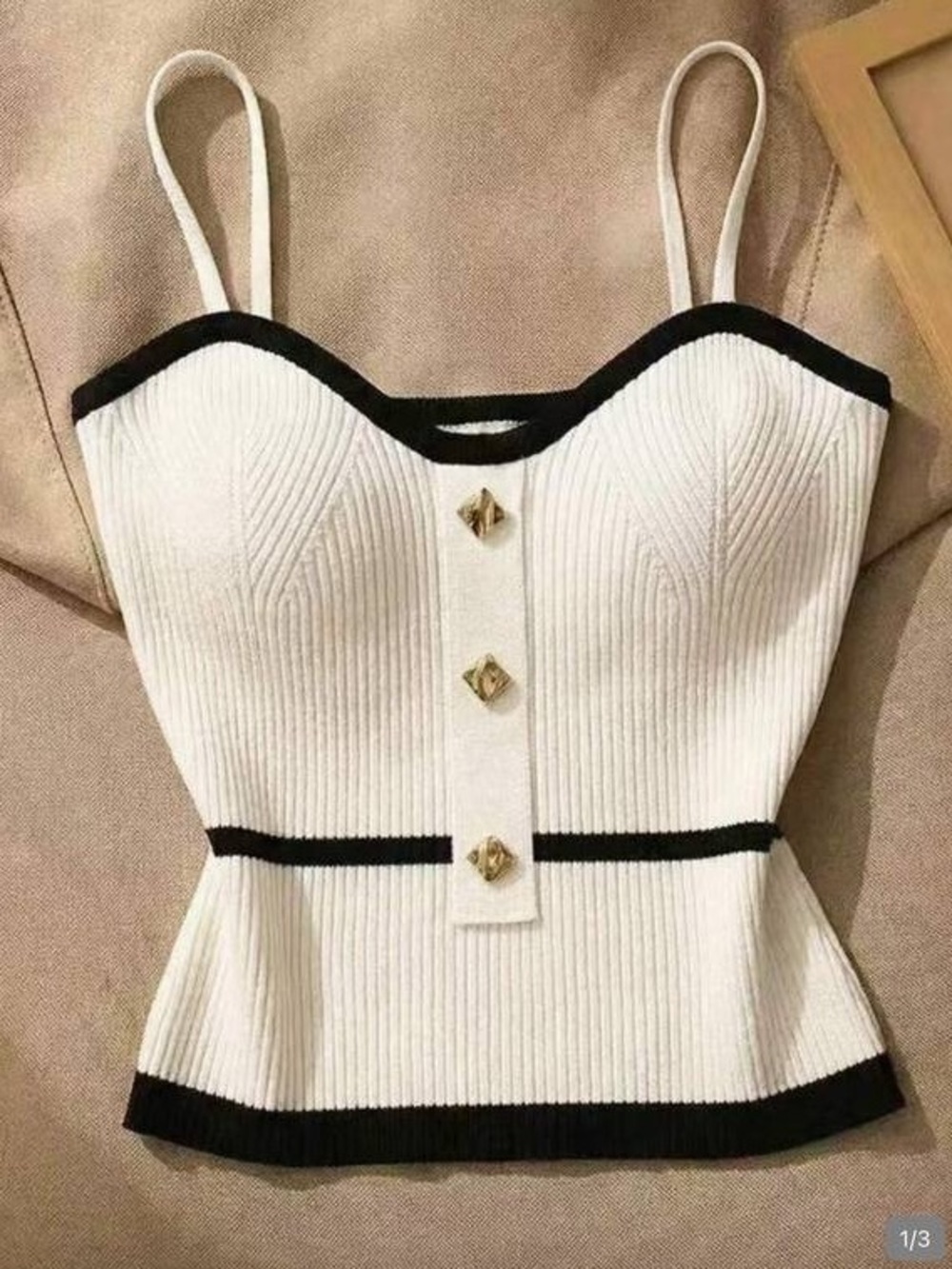 White Ribbed Bustier Tank with Black Trim